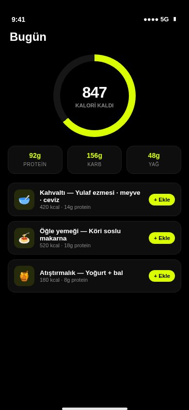 TurnFit AI beslenme ekranı
